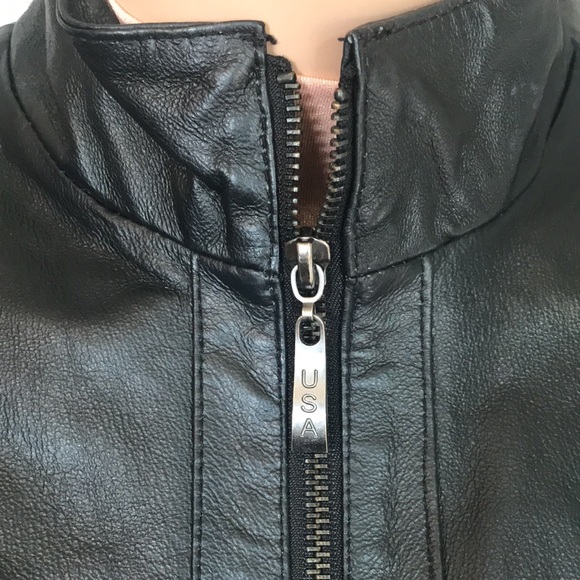 Vintage, classic, Leather U.S.A., fitted jacket, black with white racing bands. - Picture 4 of 8